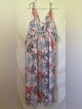 LOFT Tropical Fish Print Double Side Tie Maxi Dress L EUC Tropical Boho Beach